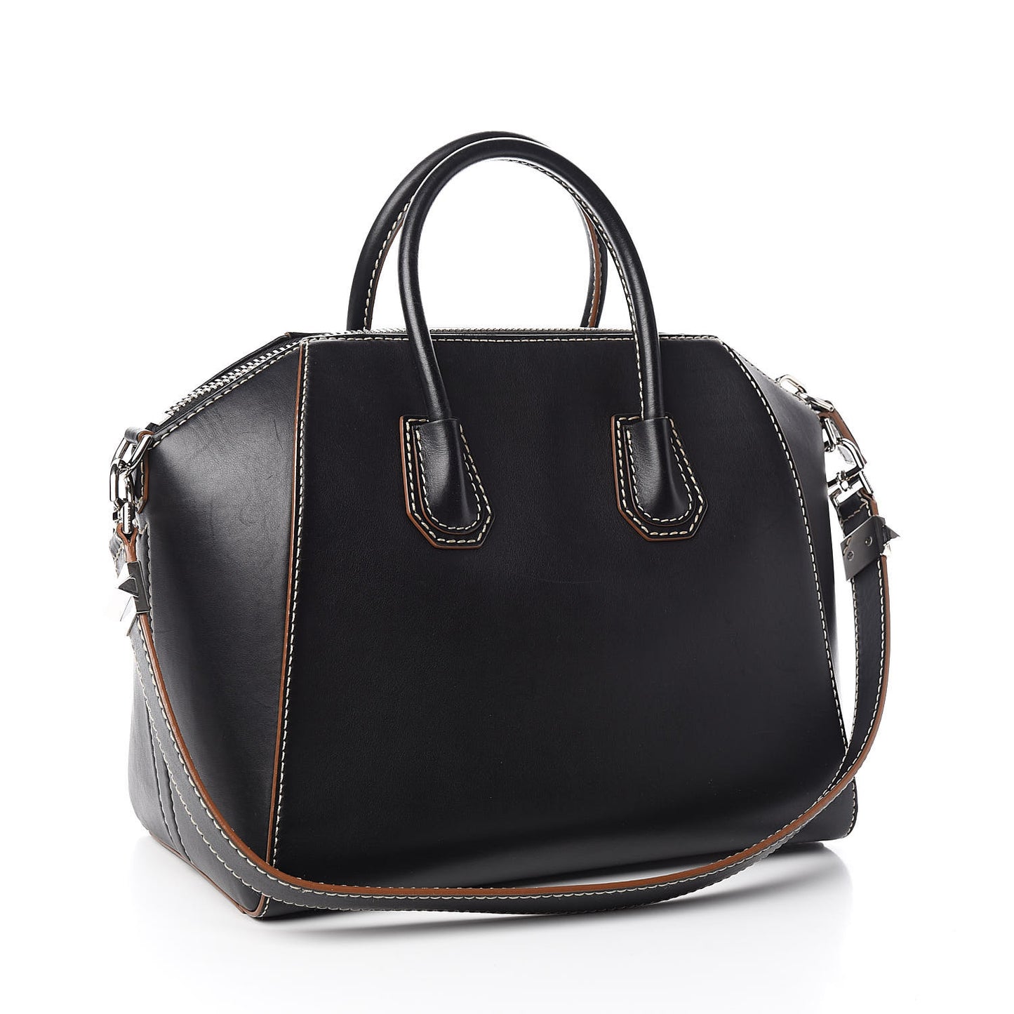 Calfskin Contrast Topstitch Medium Antigona Black White Brown