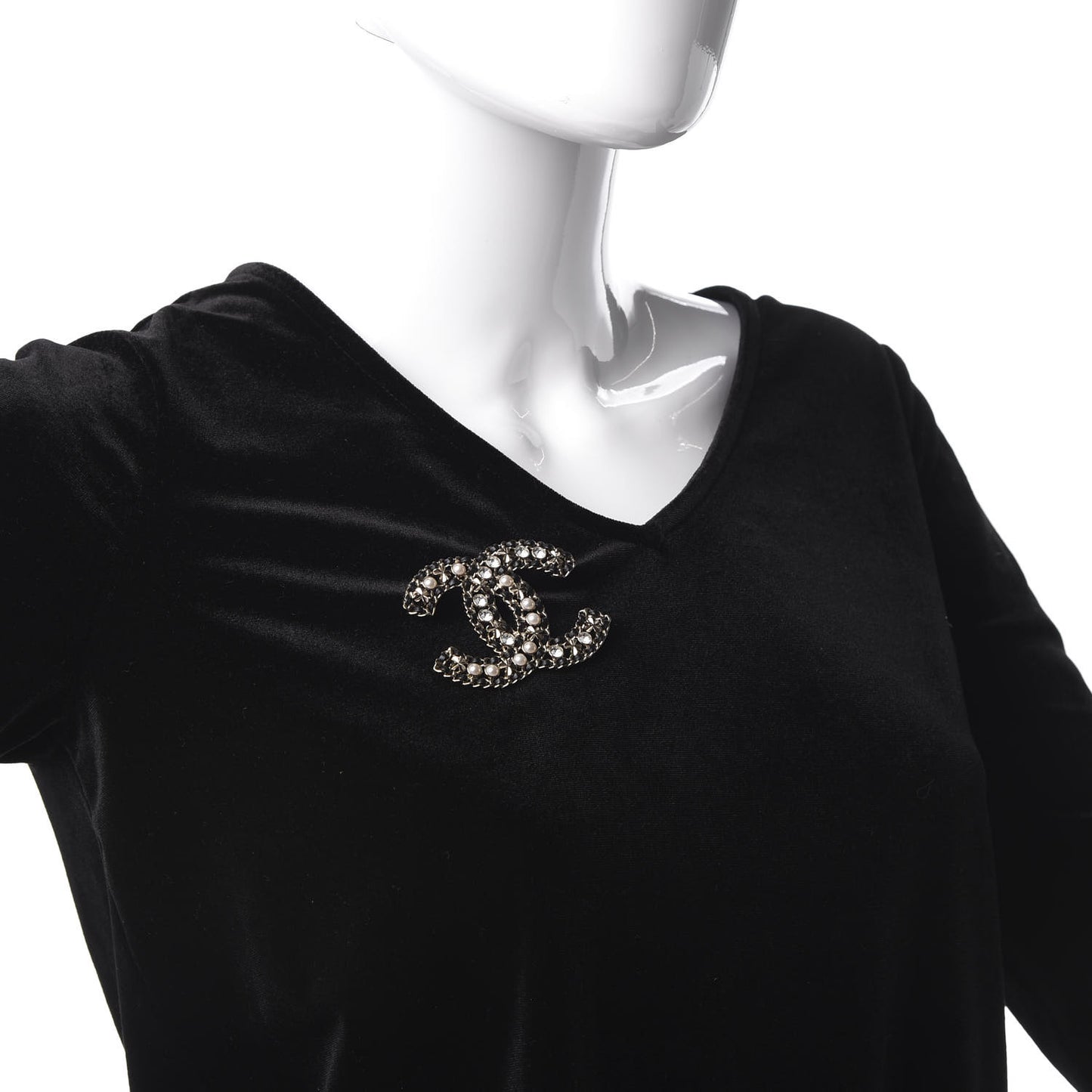 Metal Lambskin Crystal Sergeant Brooch Black Gold