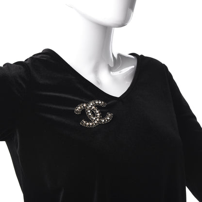 Chanel Metal Lambskin Crystal Sergeant Brooch Black Gold 2 of 5