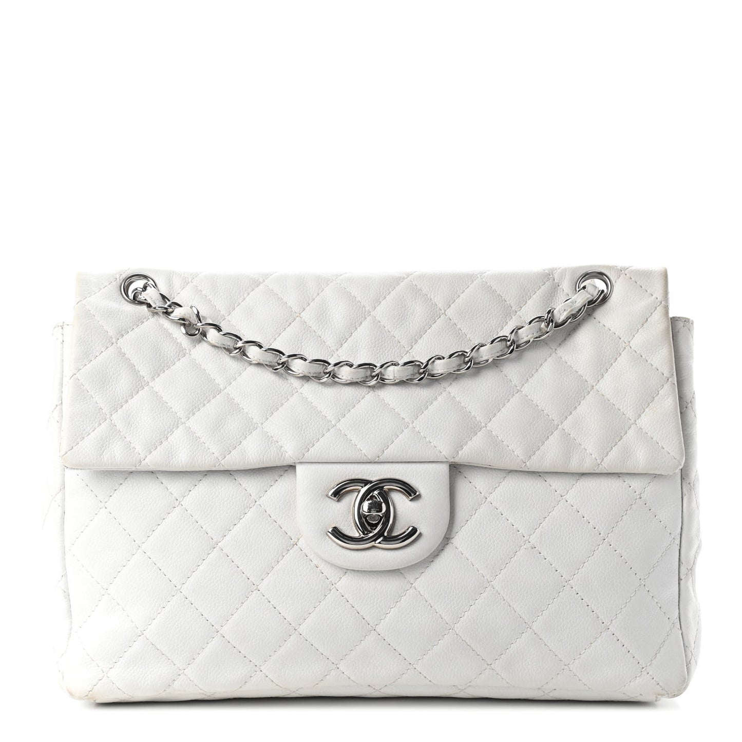 Caviar Quilted XL Jumbo Single Flap White
