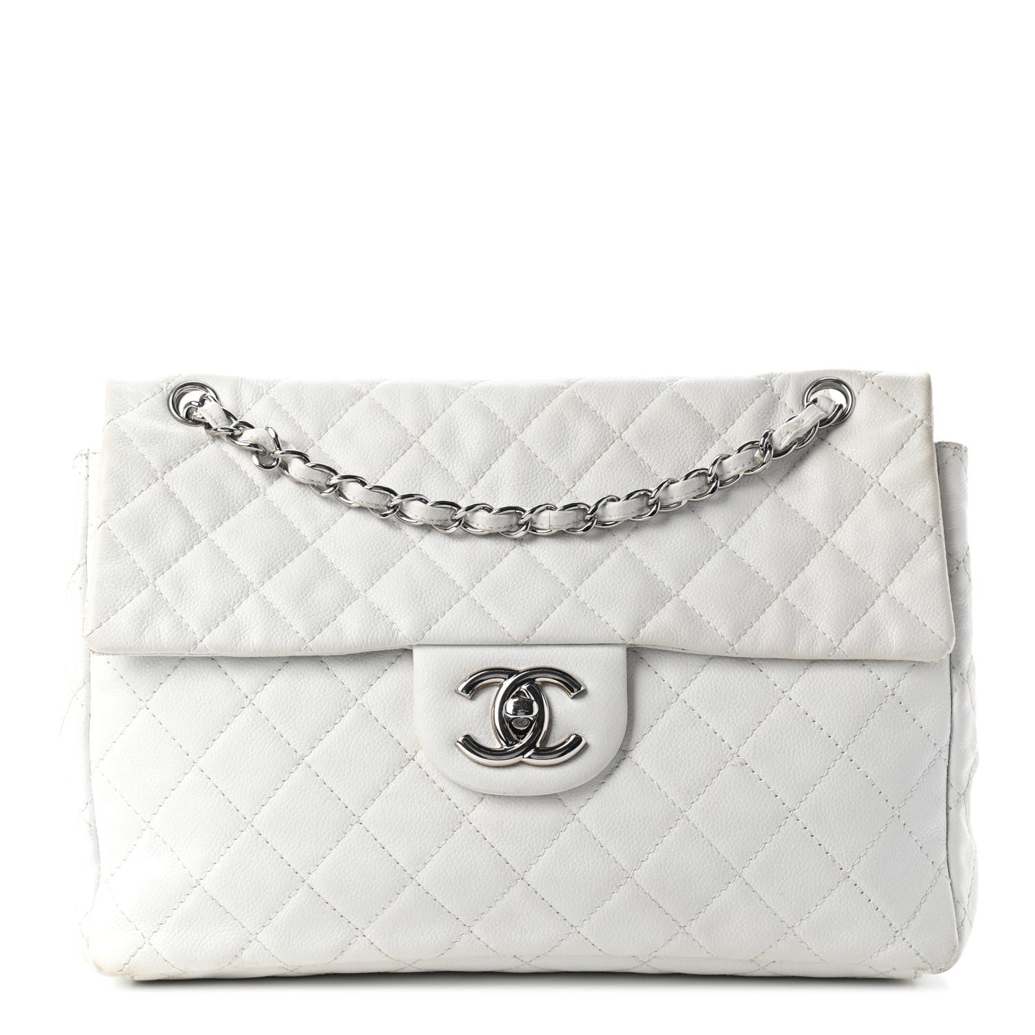 Chanel Caviar Quilted XL Jumbo Single Flap White 1 of 10