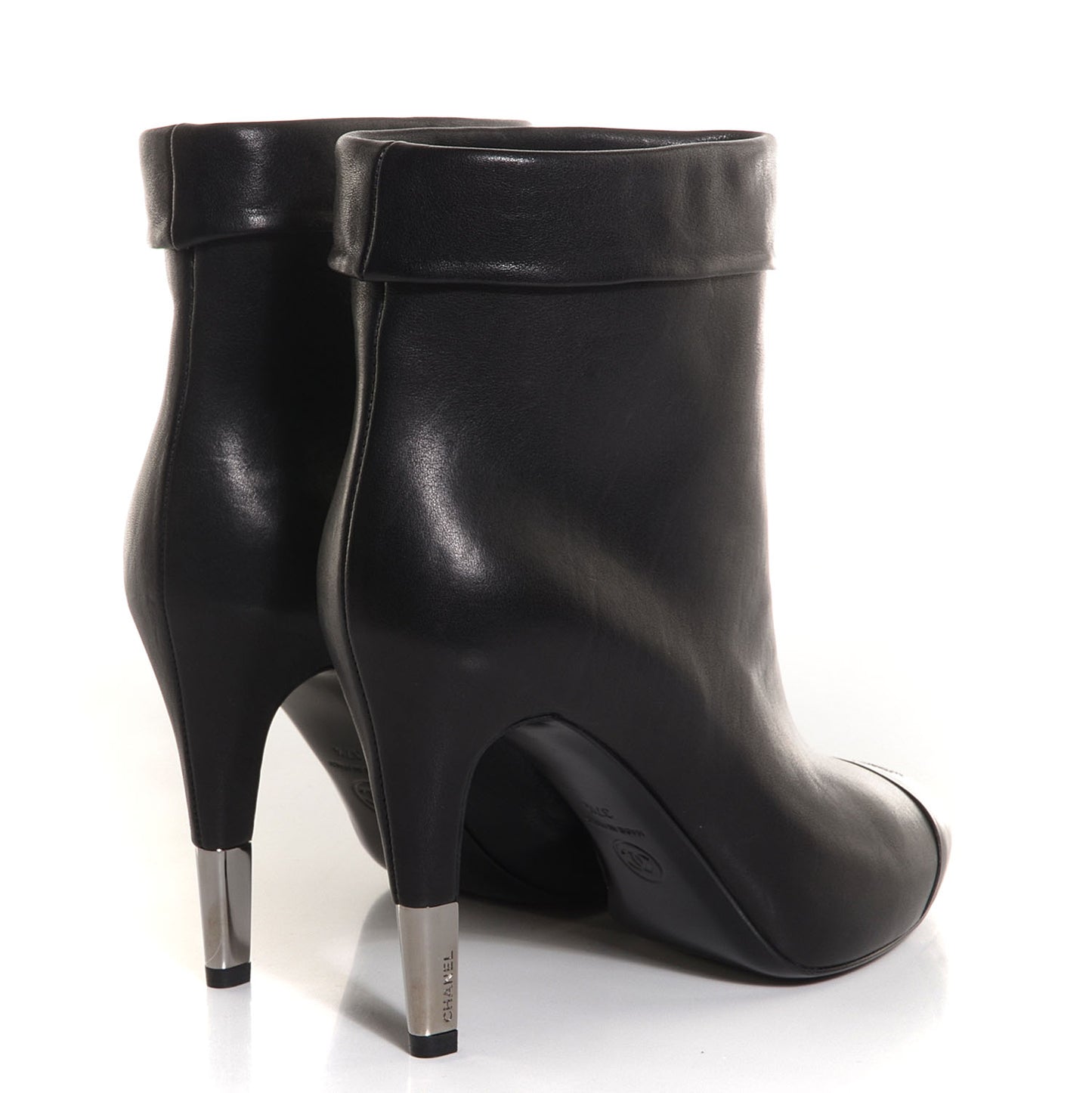 Leather CC Cap Toe Ankle Boots 37.5 Black