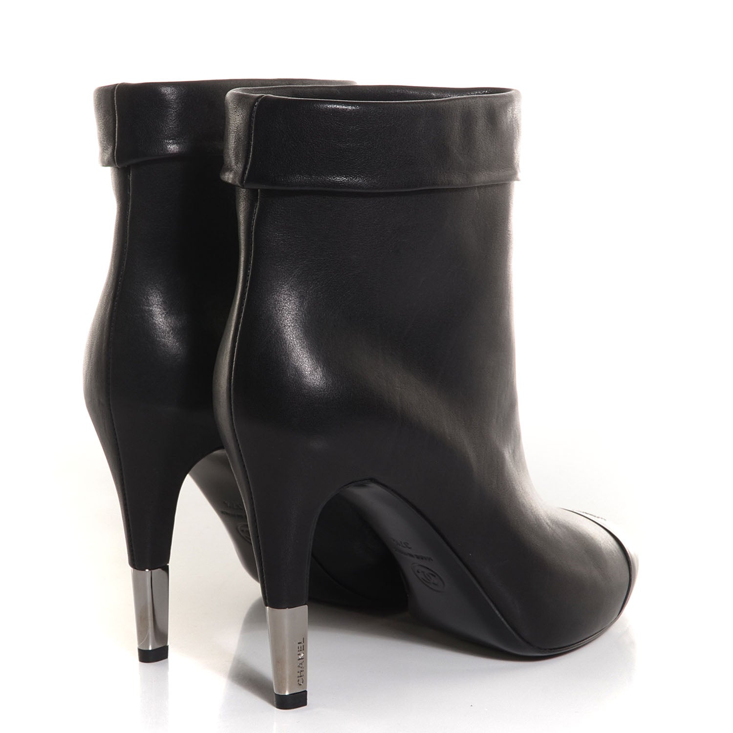 Chanel Leather CC Cap Toe Ankle Boots 37.5 Black 5 of 9