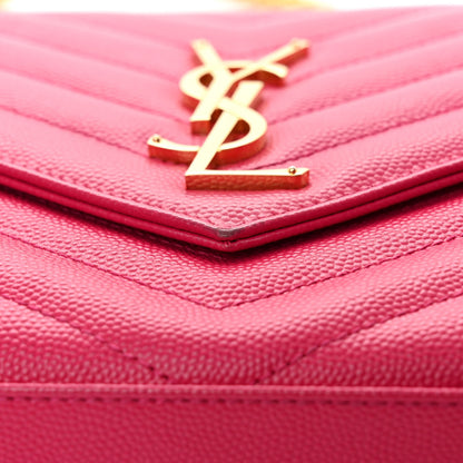 Saint Laurent Grain De Poudre Matelasse Chevron Monogram Chain Wallet Lipstick Fuchsia 11 of 11