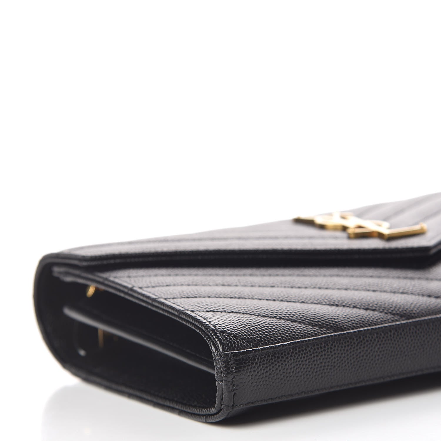 Saint Laurent Grain De Poudre Matelasse Chevron Monogram Chain Wallet Black 6 of 10