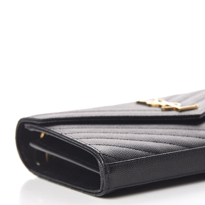 Saint Laurent Grain De Poudre Matelasse Chevron Monogram Chain Wallet Black 6 of 10