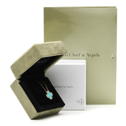 Van Cleef & Arpels 18K Yellow Gold Turquoise Vintage Alhambra Pendant Necklace 5 of 5