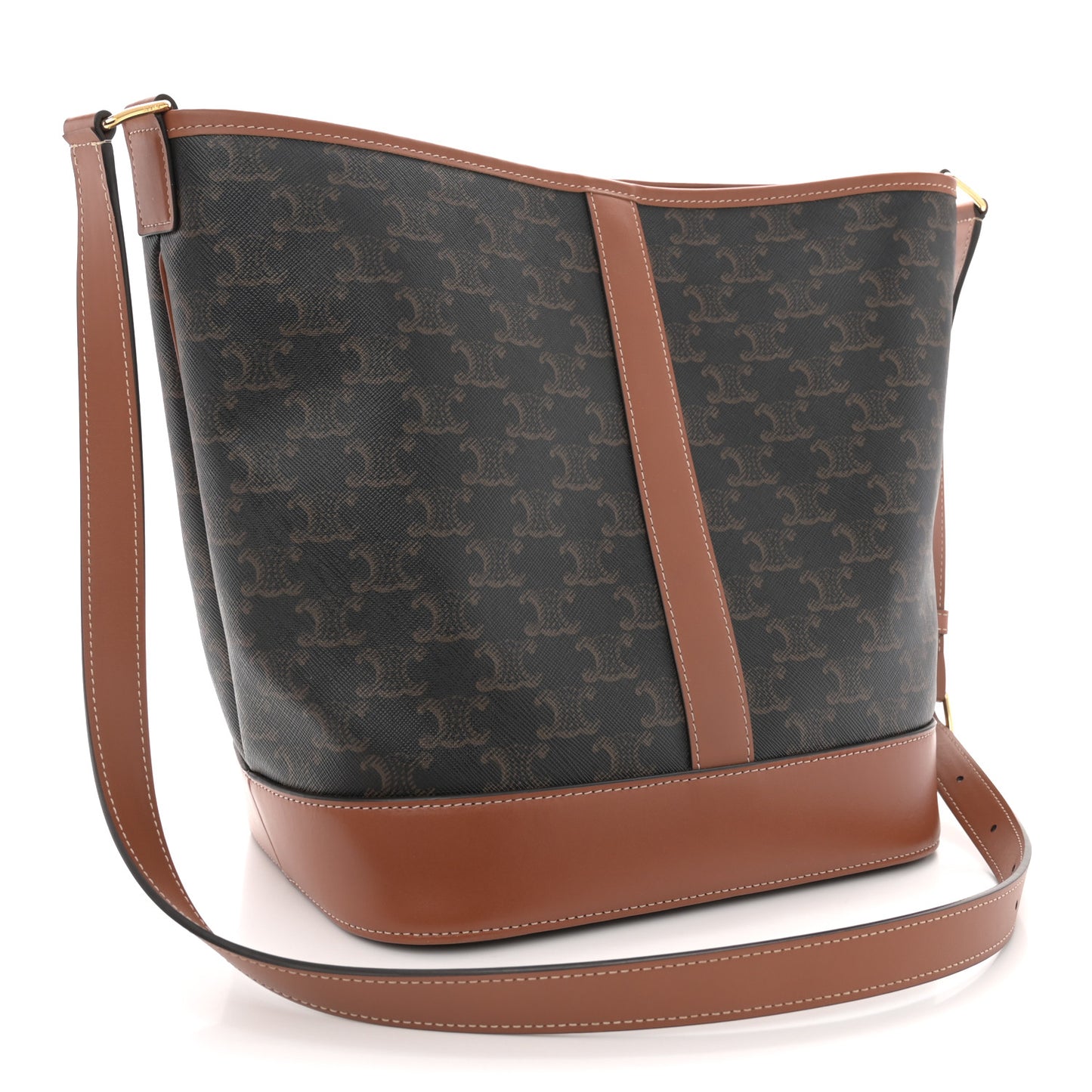 Triomphe Canvas Calfskin Medium Bucket Bag Tan
