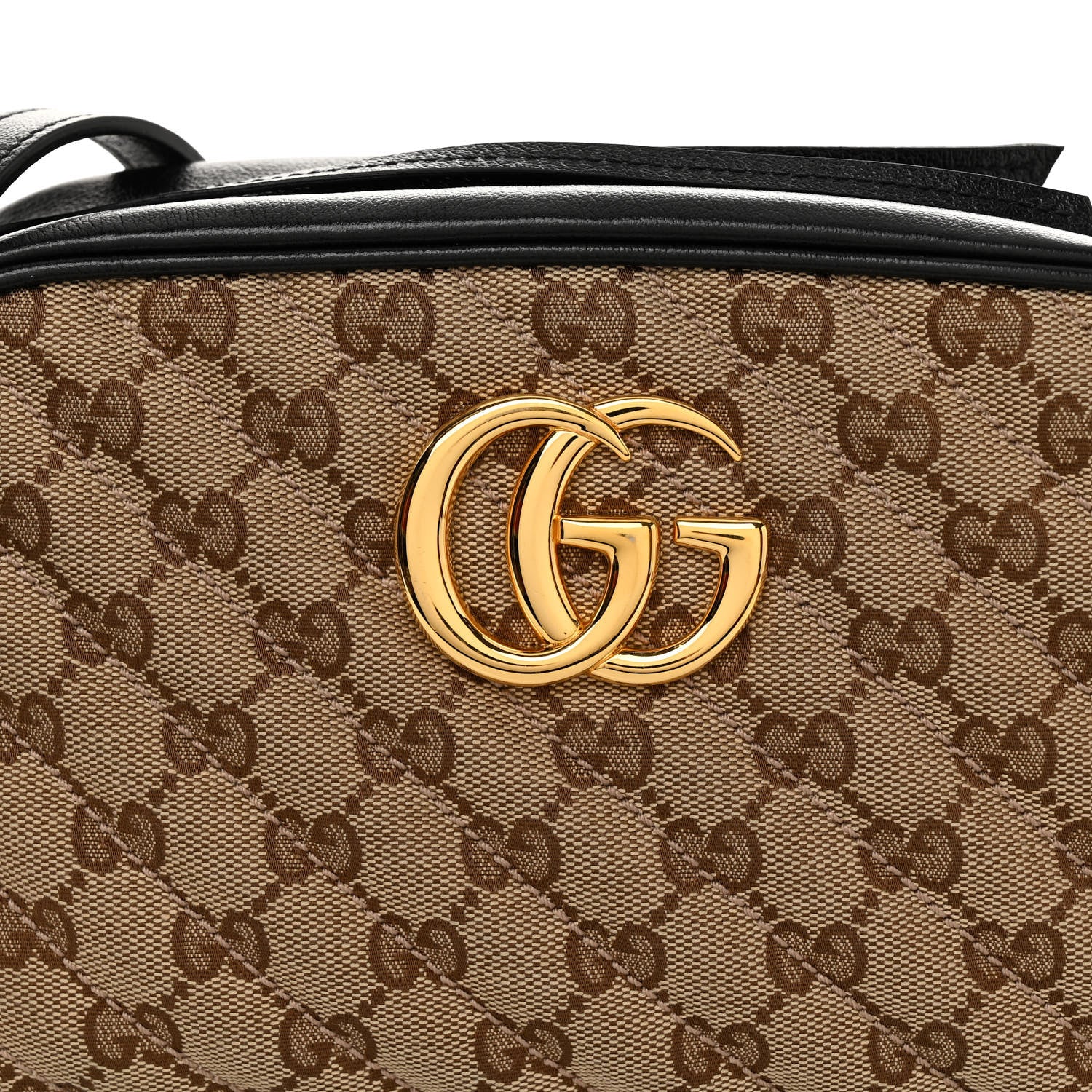 Gucci Monogram Matelasse Diagonal Small GG Marmont Chain Shoulder Bag Beige Black 8 of 10
