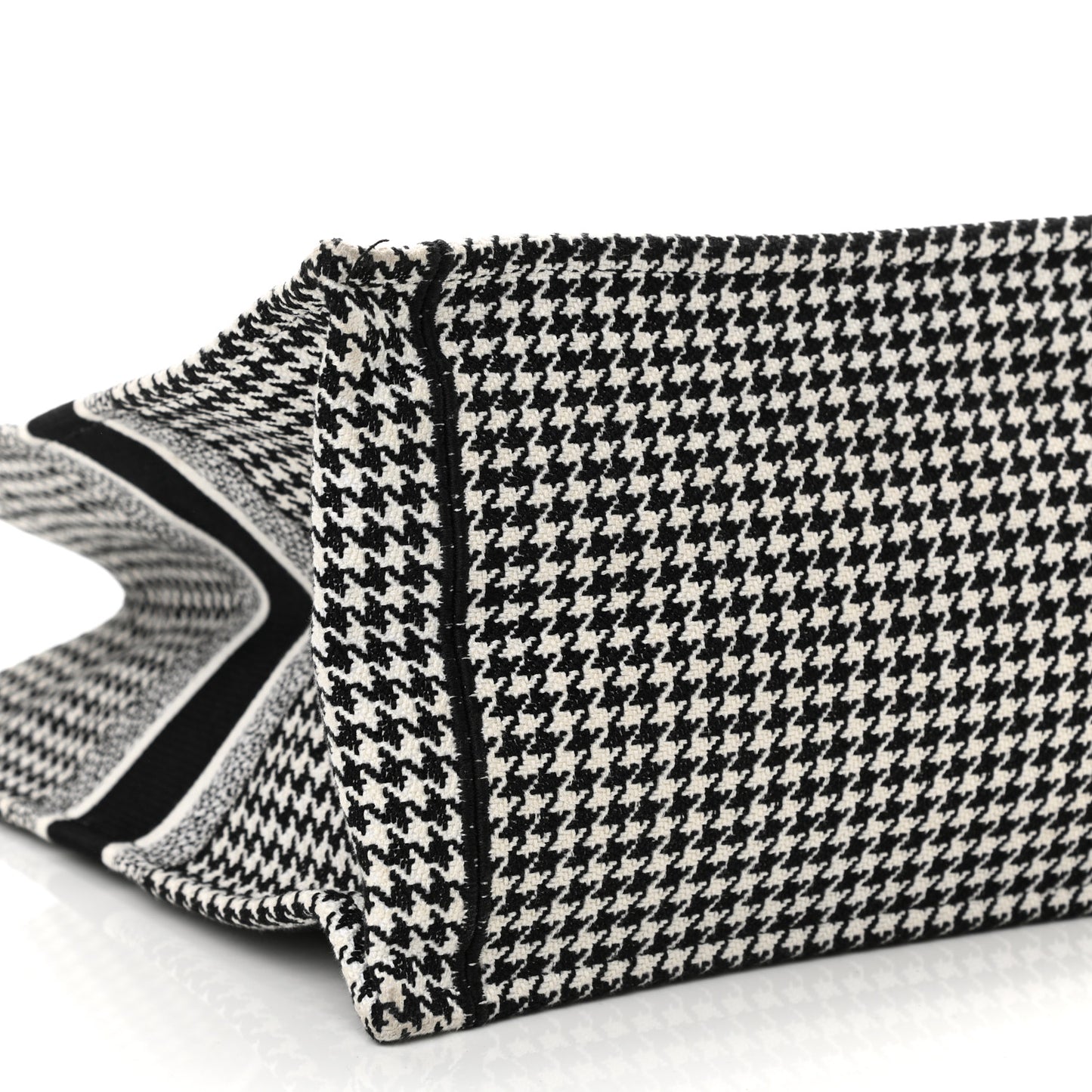 Canvas Houndstooth Embroidered Book Tote Black White