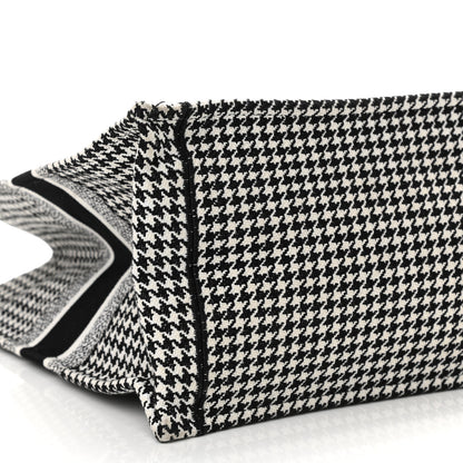 Christian Dior Canvas Houndstooth Embroidered Book Tote Black White 9 of 15