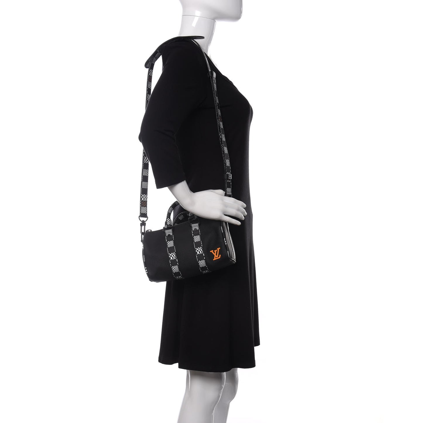 Calfskin Damier Distorted Keepall XS Black