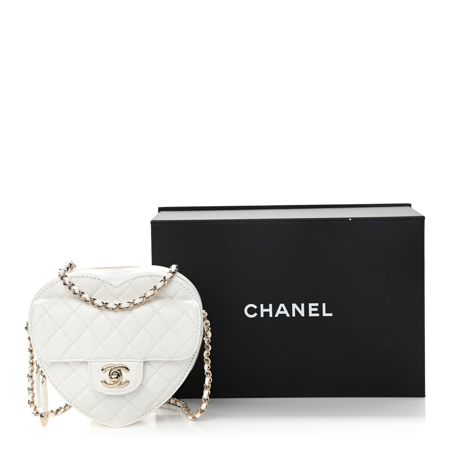 Lambskin Quilted CC In Love Heart Bag White