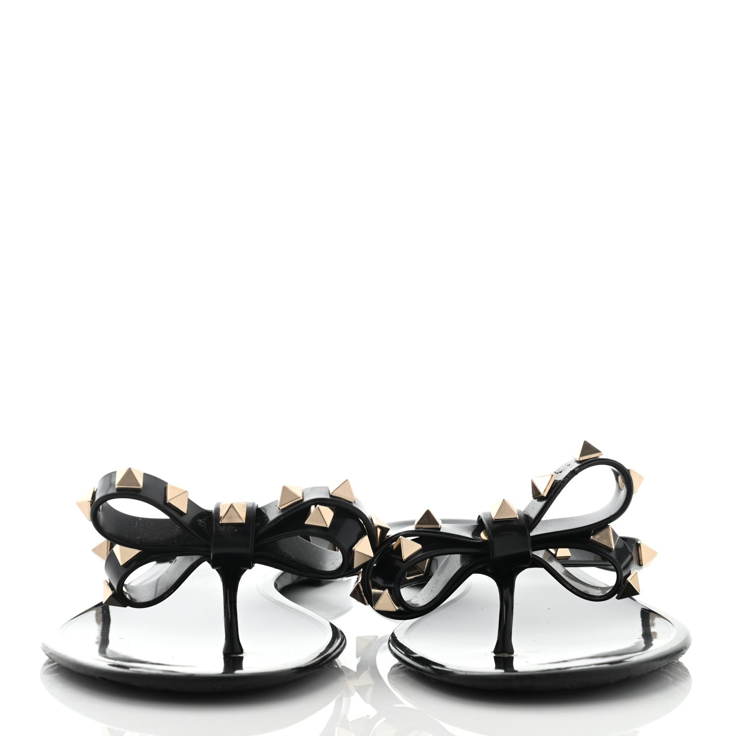 PVC Jelly Rockstud Bow Thong Sandals 38 Black