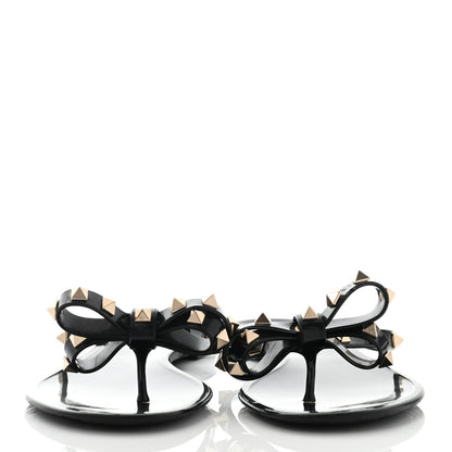 Valentino Garavani PVC Jelly Rockstud Bow Thong Sandals 38 Black 2 of 11