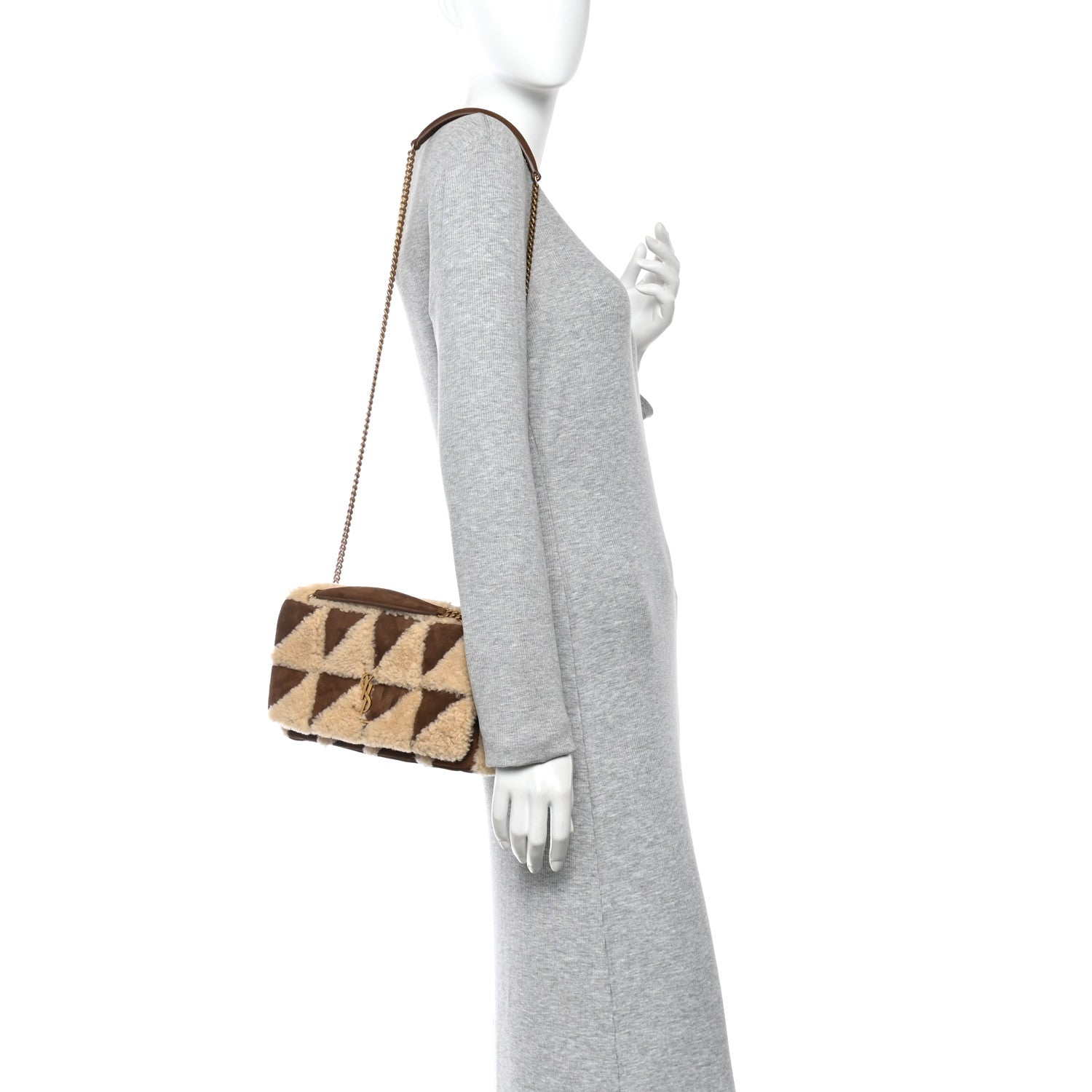 Saint Laurent Suede Shearling Patchwork Monogram Medium Jamie Brown Beige 2 of 11