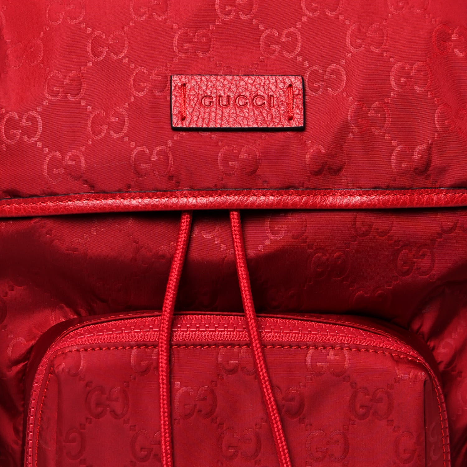 Gucci Nylon Monogram Dollar Calfskin Medium Light Double Buckle Backpack Vibrant Red 9 of 14
