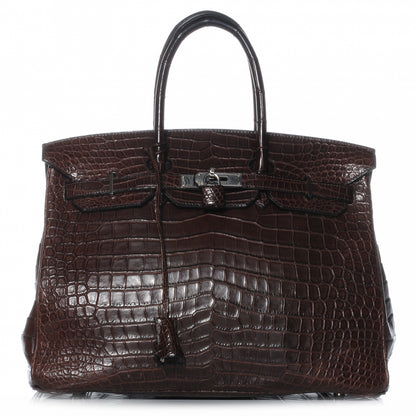 Hermes Matte Porosus Crocodile Birkin 35 Chocolate 1 of 9