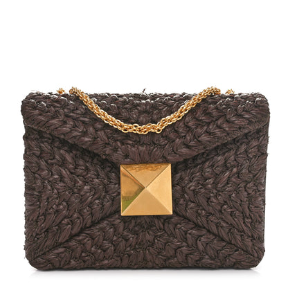 Valentino Garavani Raffia One Stud Chain Clutch Dark Brown 1 of 9