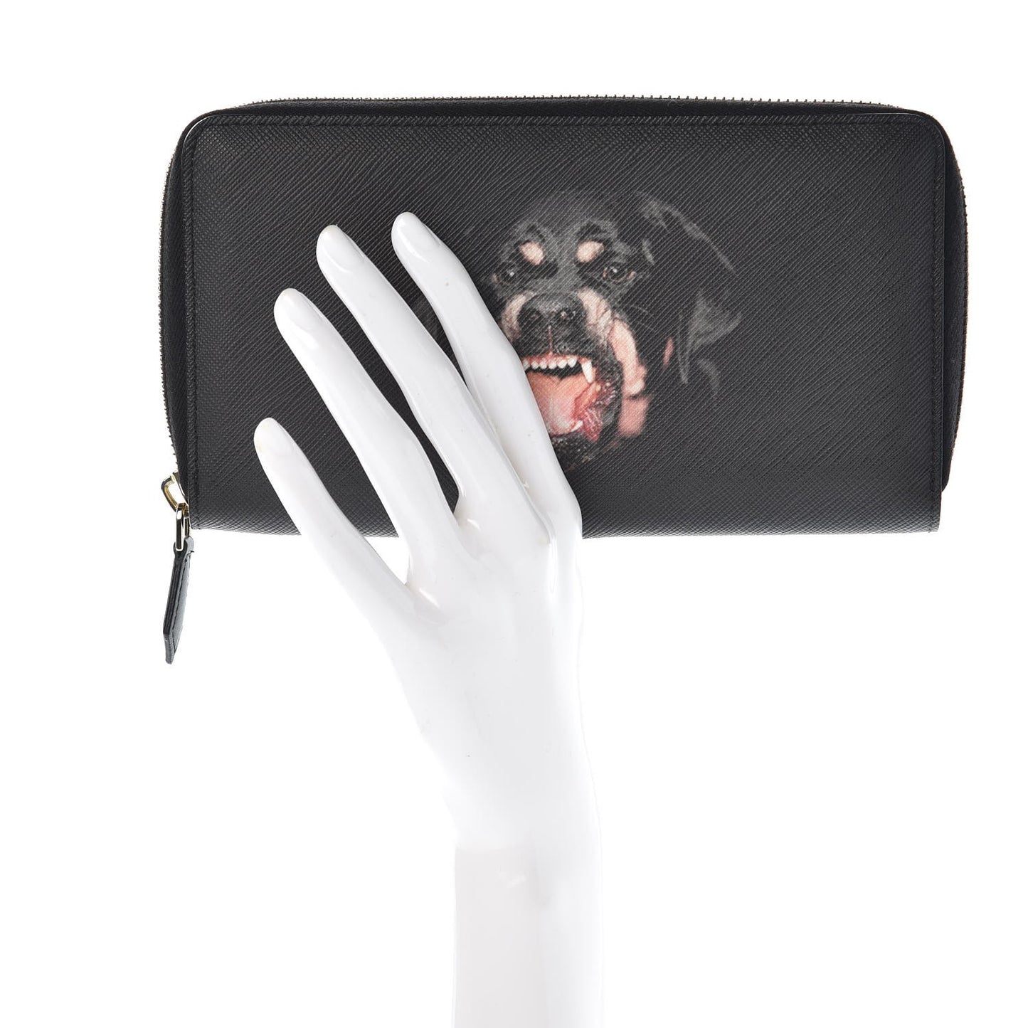 Textured Coated Canvas Rottweiler Print Zip Around Wallet Black