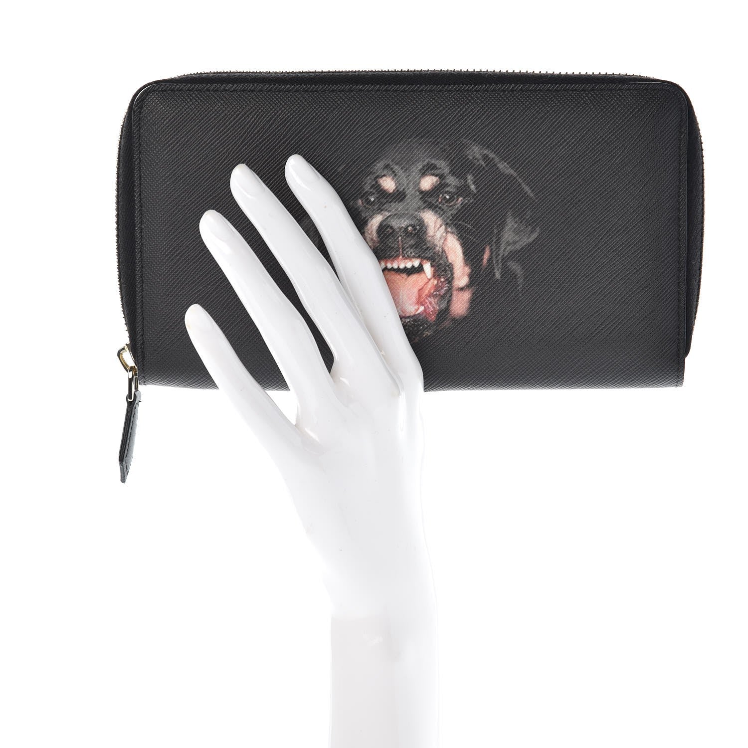 Givenchy Textured Coated Canvas Rottweiler Print Zip Around Wallet Black 2 of 7