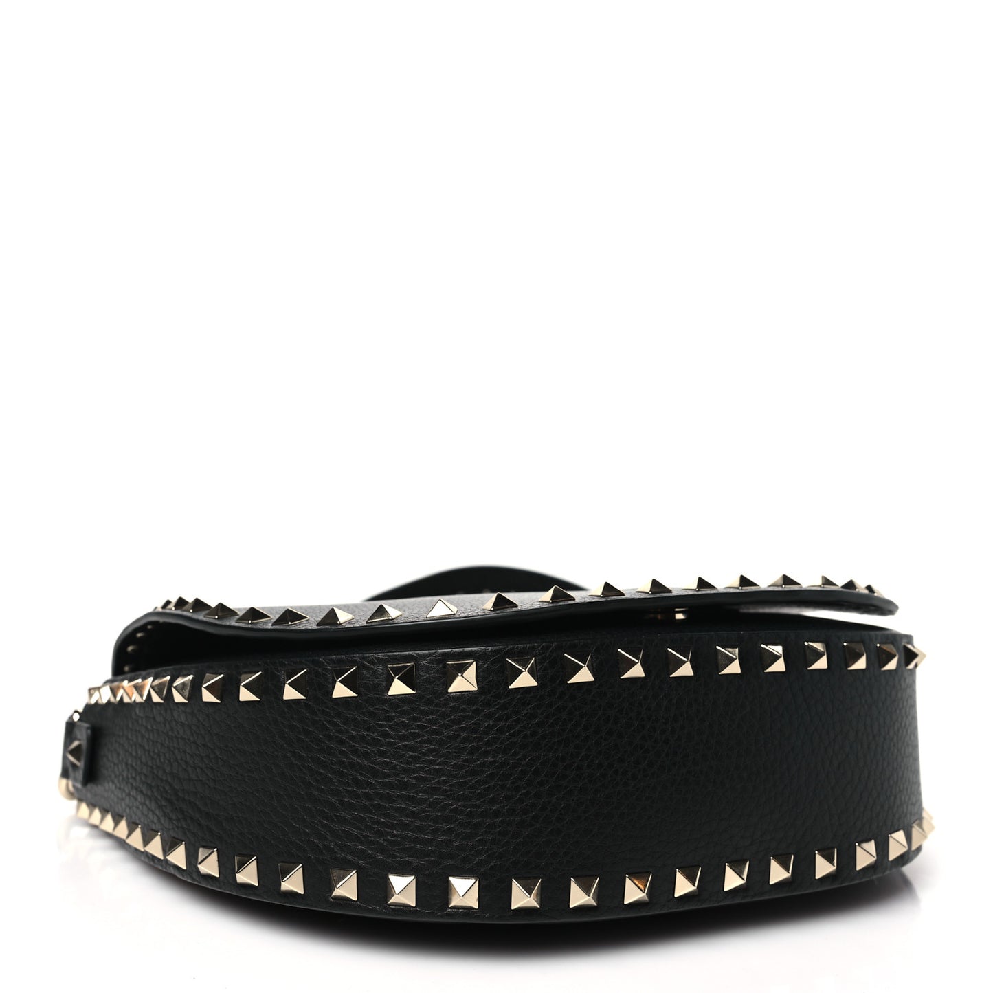 Calfskin Large Rockstud Halfmoon Saddle Bag Black