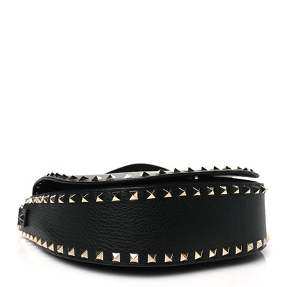 Valentino Garavani Calfskin Large Rockstud Halfmoon Saddle Bag Black 4 of 9