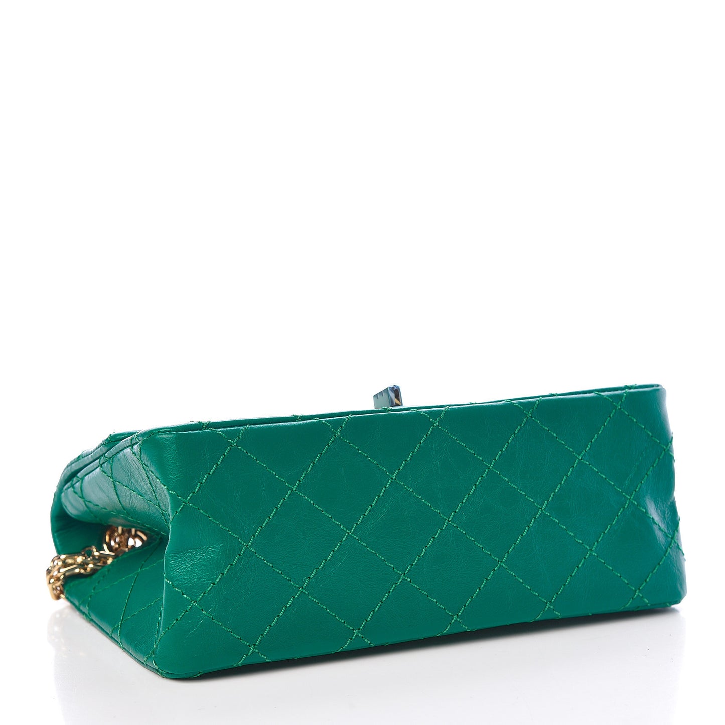 Metallic Aged Calfskin Quilted 2.55 Reissue Mini Flap Green