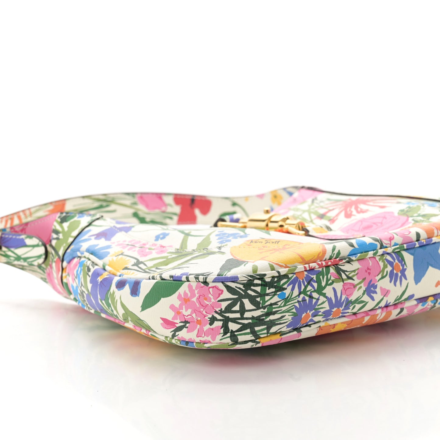 X KEN SCOTT New Shangai Calfskin Jardin D'Avril Floral Print Small Jackie 1961 Hobo Ivory Pink