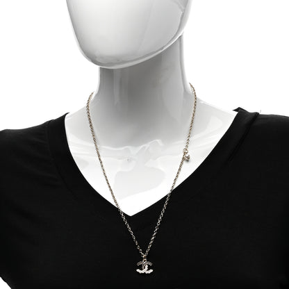 Chanel Metal Pearl Crystal CC Textured Pendant Necklace Gold 2 of 4