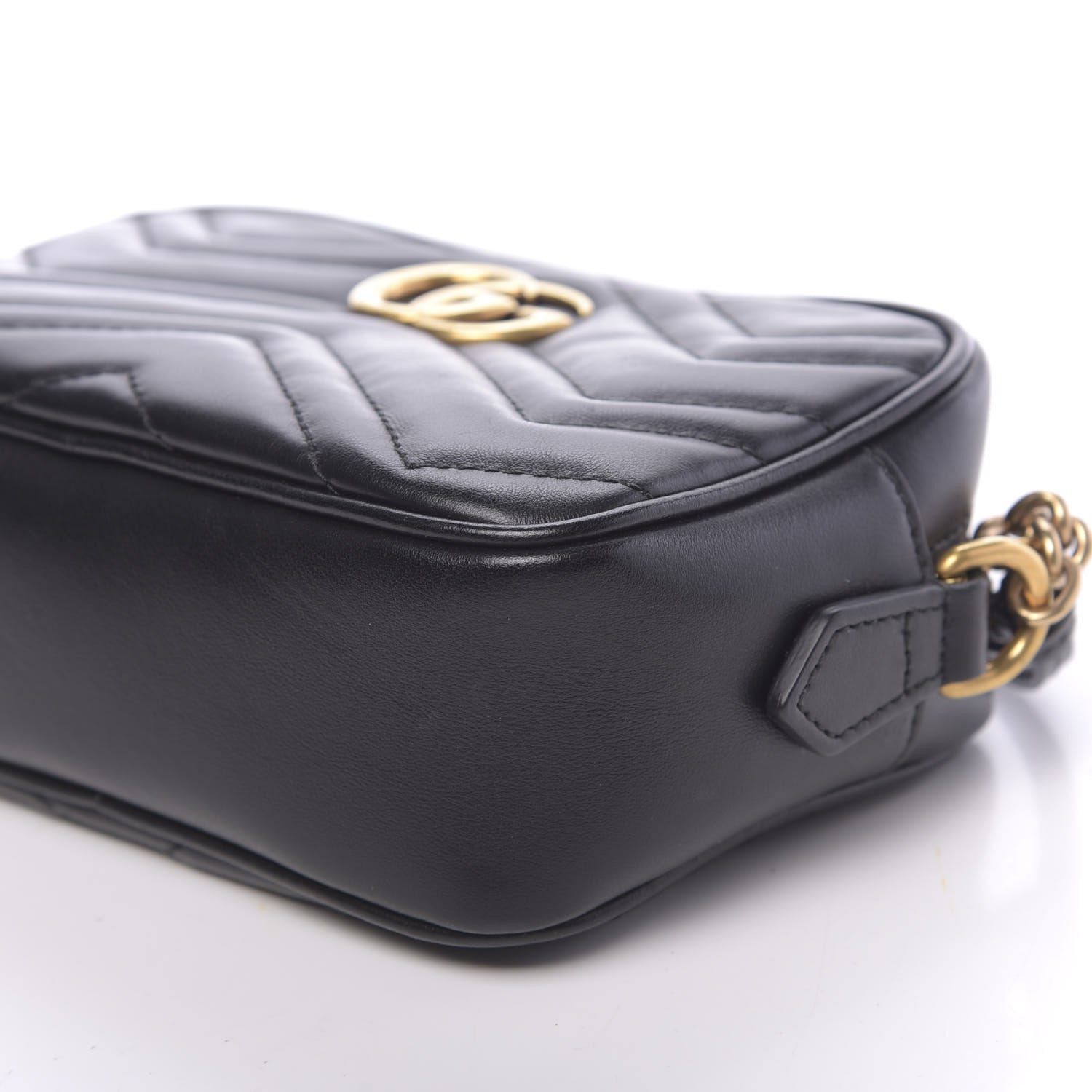 Gucci Calfskin Matelasse Mini GG Marmont Chain Shoulder Bag Black 9 of 11