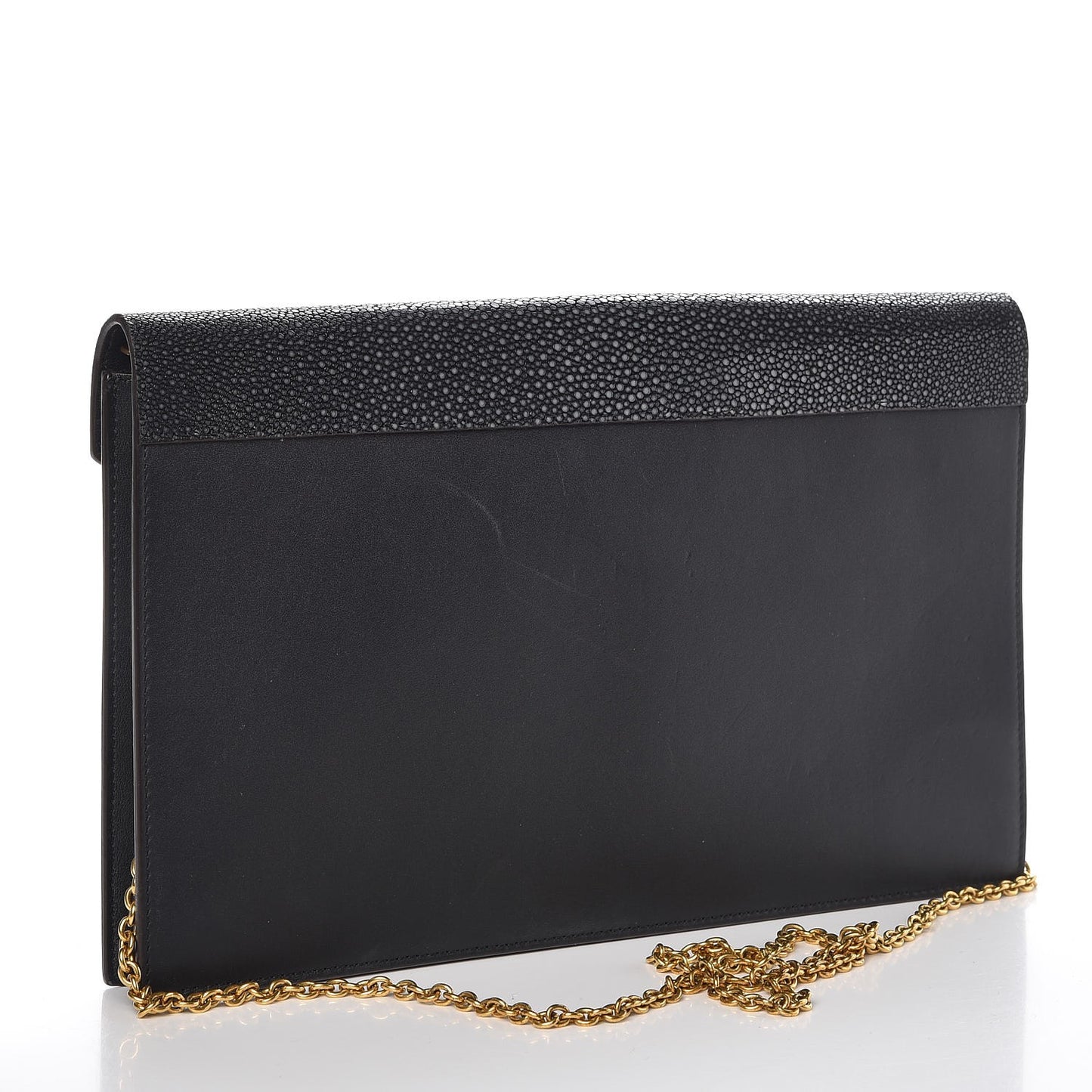 Stingray Shiny Calfskin Clutch on a Chain Black