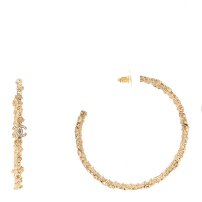 Chanel Crystal Camellia CC Hoop Earrings Gold 1 of 5