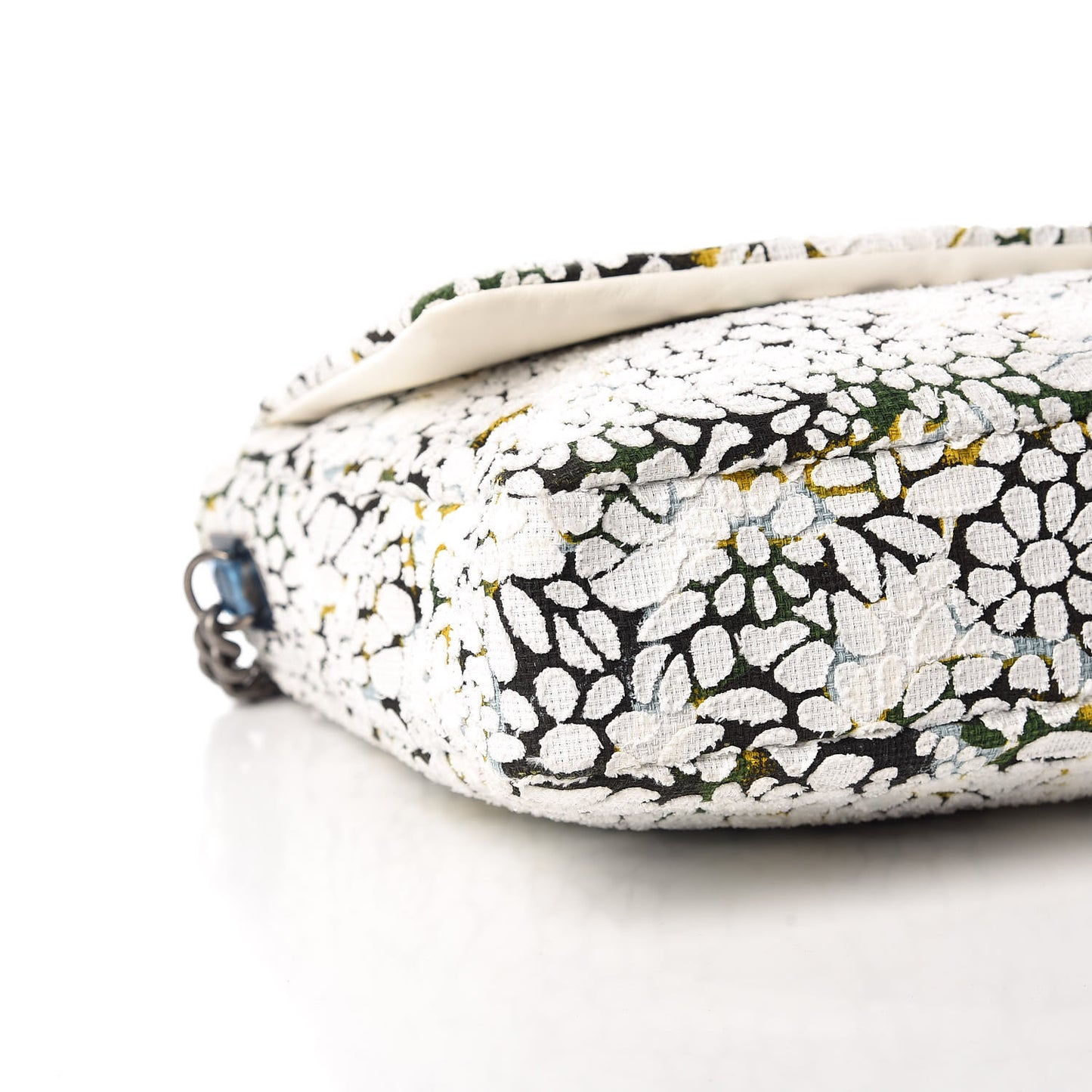 Tweed Calfskin Floral Messenger Flap Green Black White