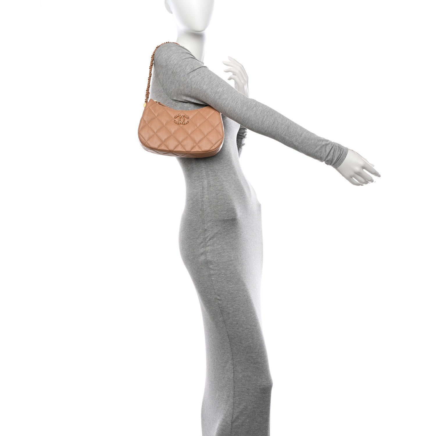 Chanel Crumpled Calfskin Quilted Braided CC Hobo Beige 2 of 12