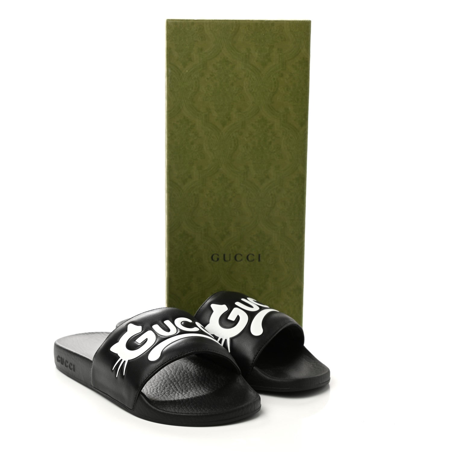 Gucci Nappa Cat Logo Womens Pursuit Slide Sandals 37 Black 7 of 7