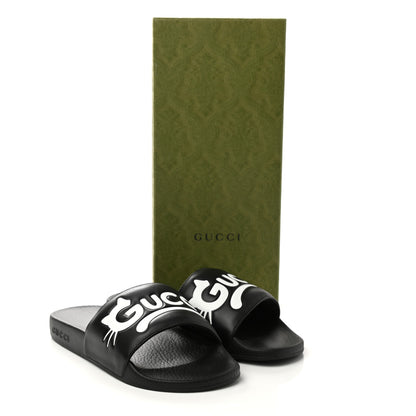 Gucci Nappa Cat Logo Womens Pursuit Slide Sandals 37 Black 7 of 7