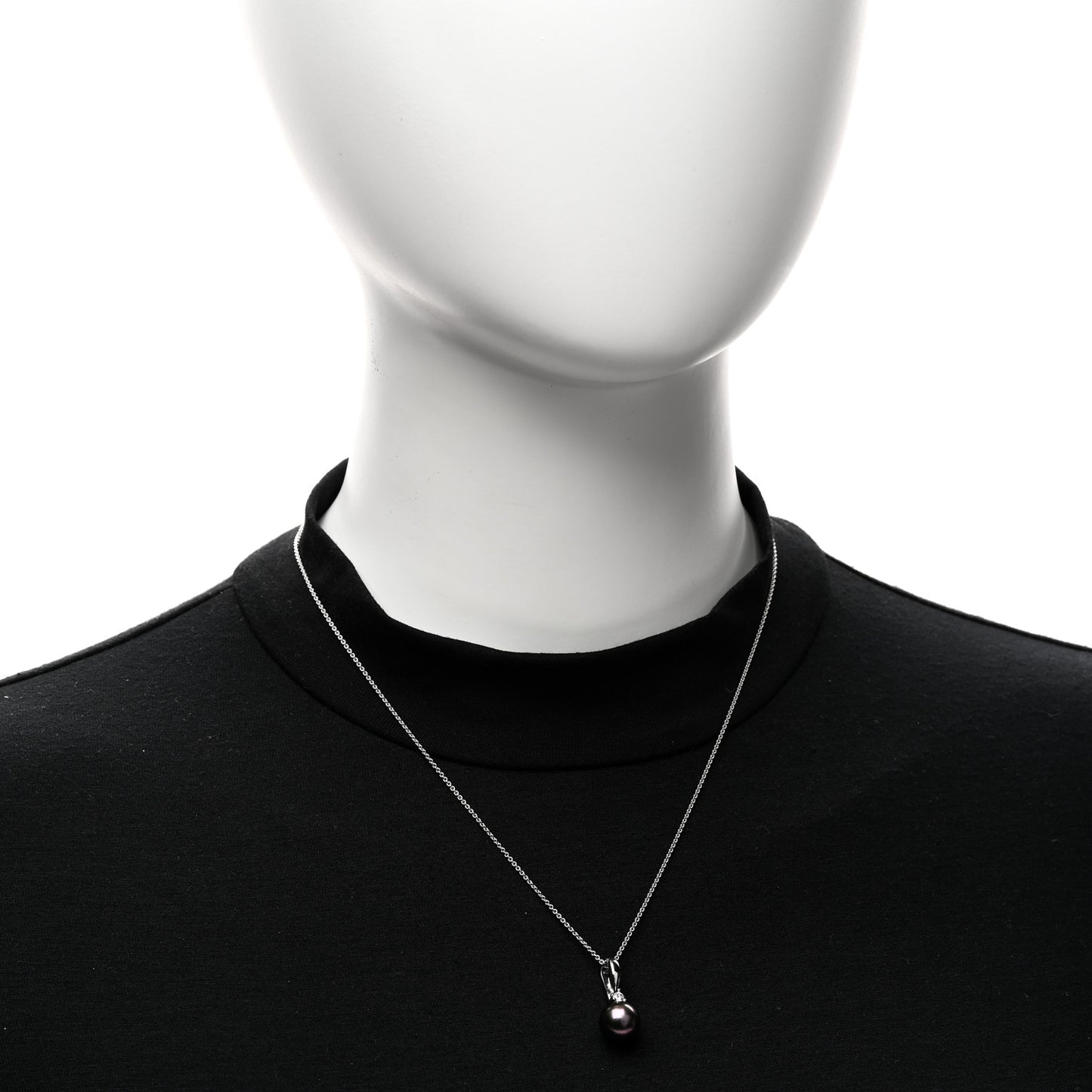 14k 18K White Gold Diamond Tahitian Cultured Pearl 9.5-10mm Drop Pendant Necklace