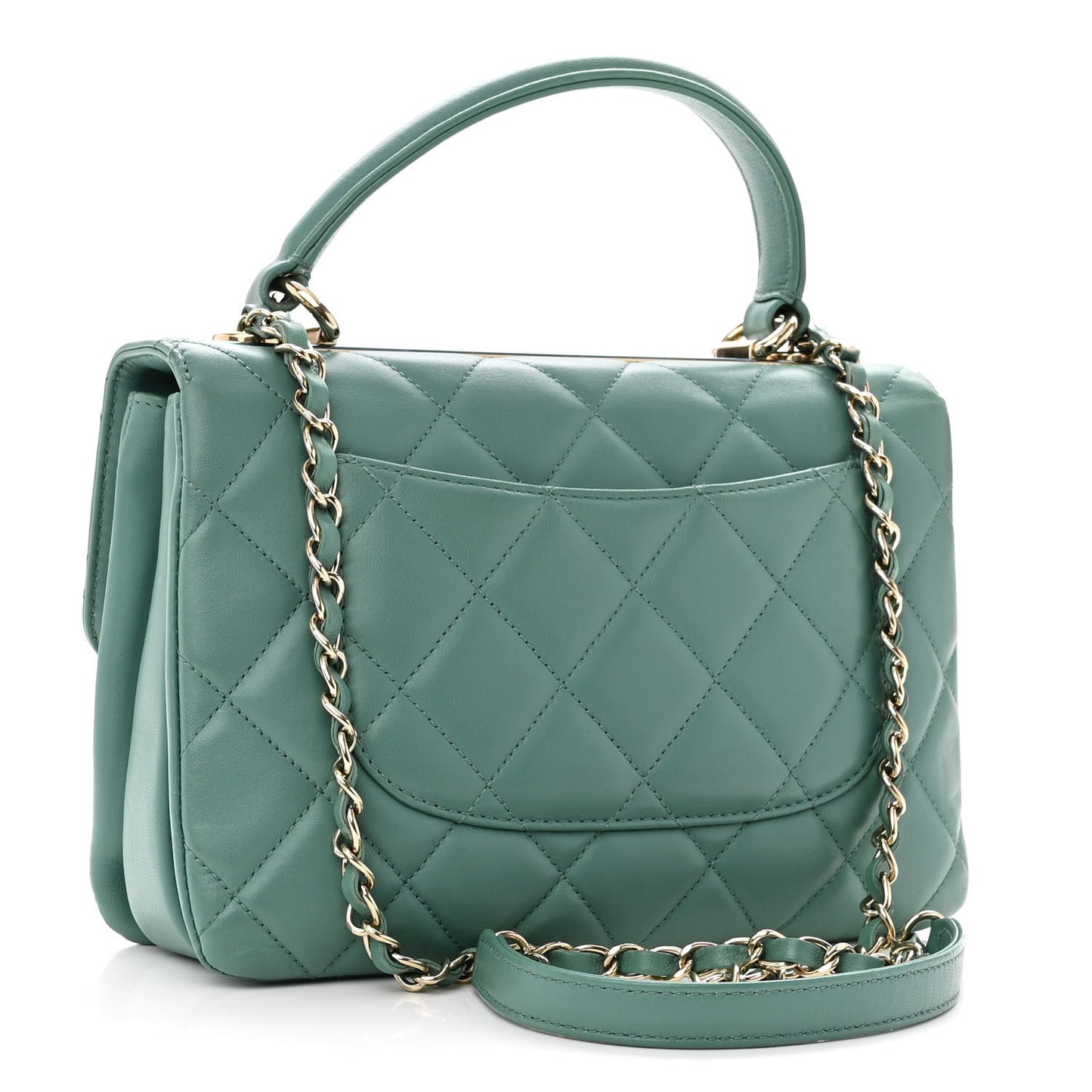 Lambskin Quilted Small Trendy CC Flap Dual Handle Bag Green