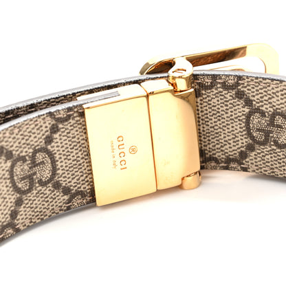 Gucci GG Supreme Monogram Textured Dollar Calfskin Squared Interlocking G 30mm Reversible Belt 85 34 Beige Ebony New Acero 7 of 9