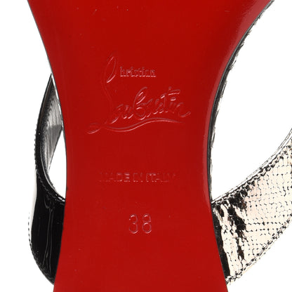Christian Louboutin Patent Lame Cabaret Minimeyer Flat Sandals 38 Black Platine 7 of 8