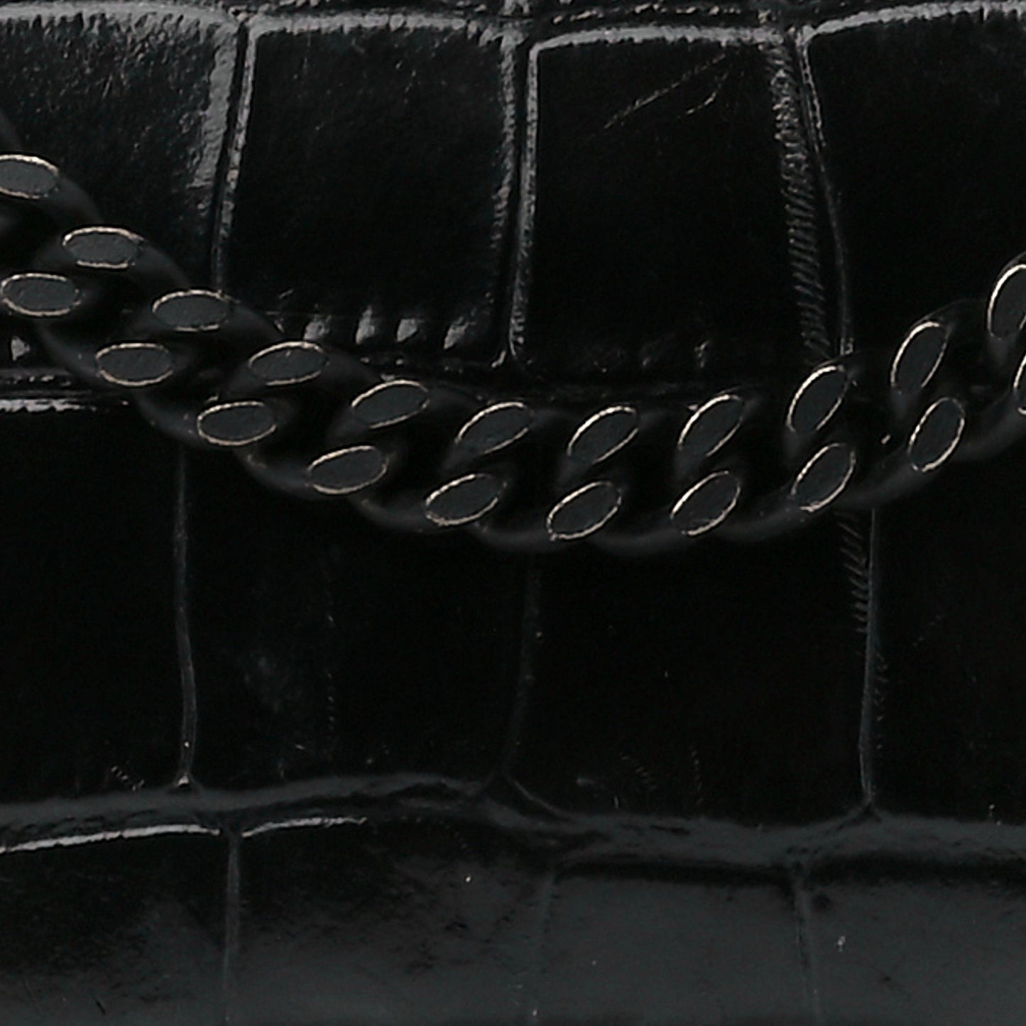Shiny Calfskin Monochrome Crocodile Embossed Hourglass Chain Bag Black
