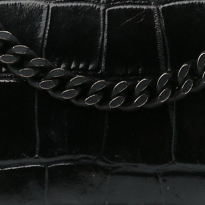 Balenciaga Shiny Calfskin Monochrome Crocodile Embossed Hourglass Chain Bag Black 10 of 13