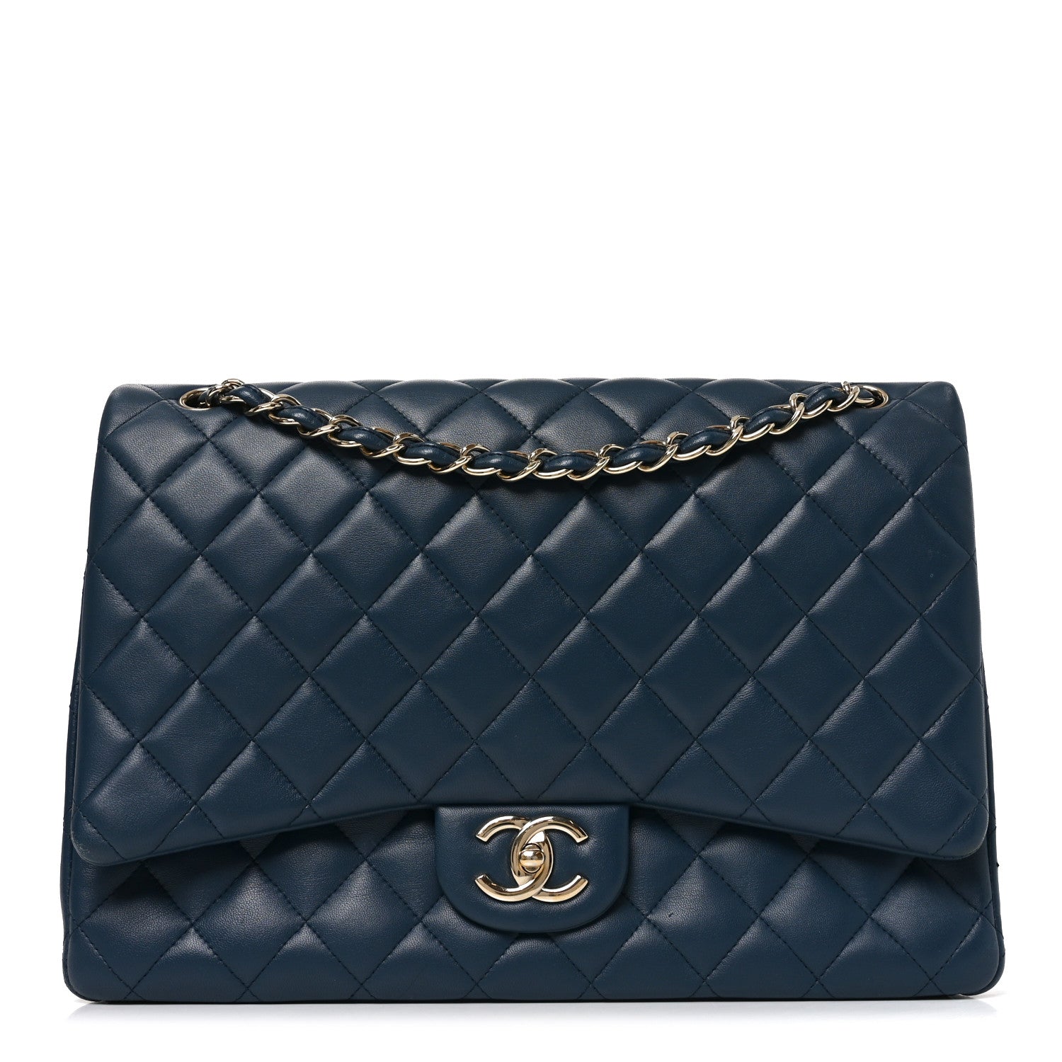 Chanel Lambskin Quilted Maxi Double Flap Blue 1 of 10
