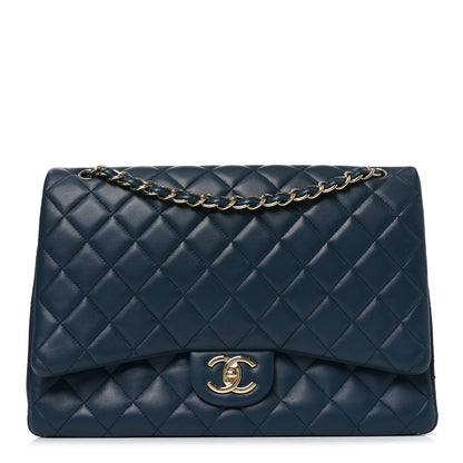 Chanel Lambskin Quilted Maxi Double Flap Blue 1 of 10