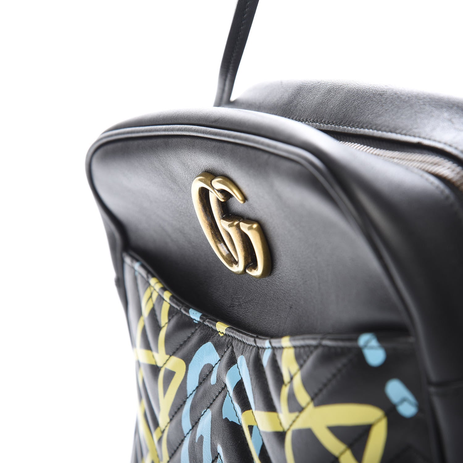 Gucci Calfskin Matelasse GucciGhost Medium GG Marmont Chain Shoulder Bag Black New Acquamarine 12 of 14