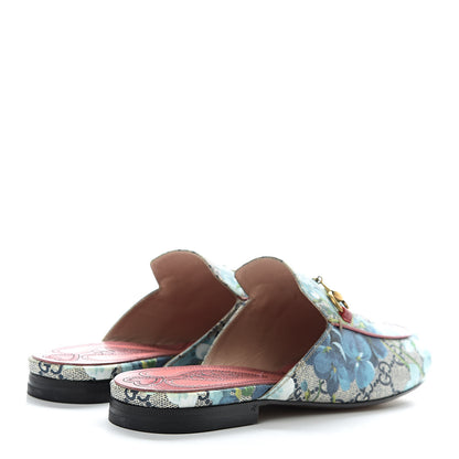 Gucci GG Supreme Monogram Blooms Womens Princetown Slippers 39 Beige Blue Navy Hibiscus Red 4 of 9