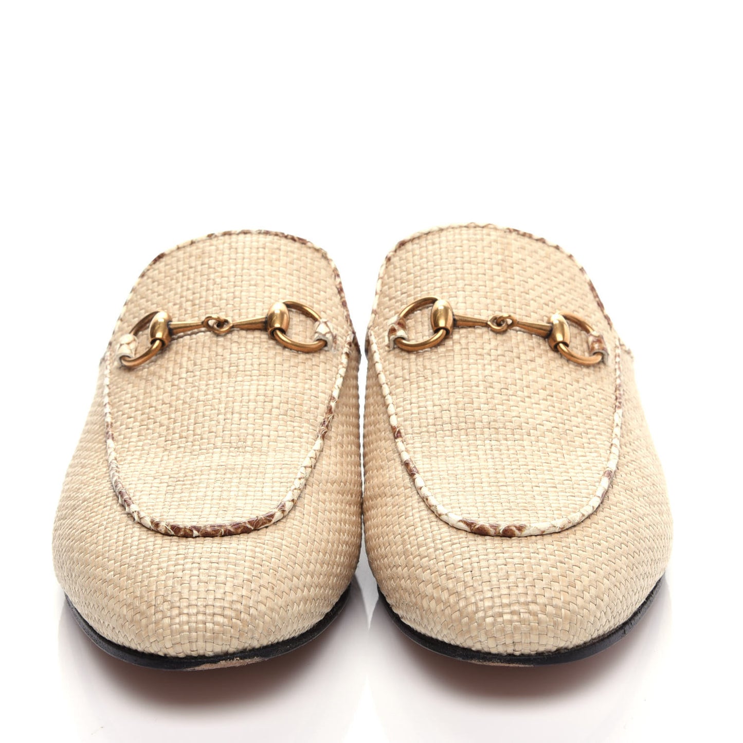 Straw Elaphe Womens Princetown Slippers 36.5 Natural Cream Brown