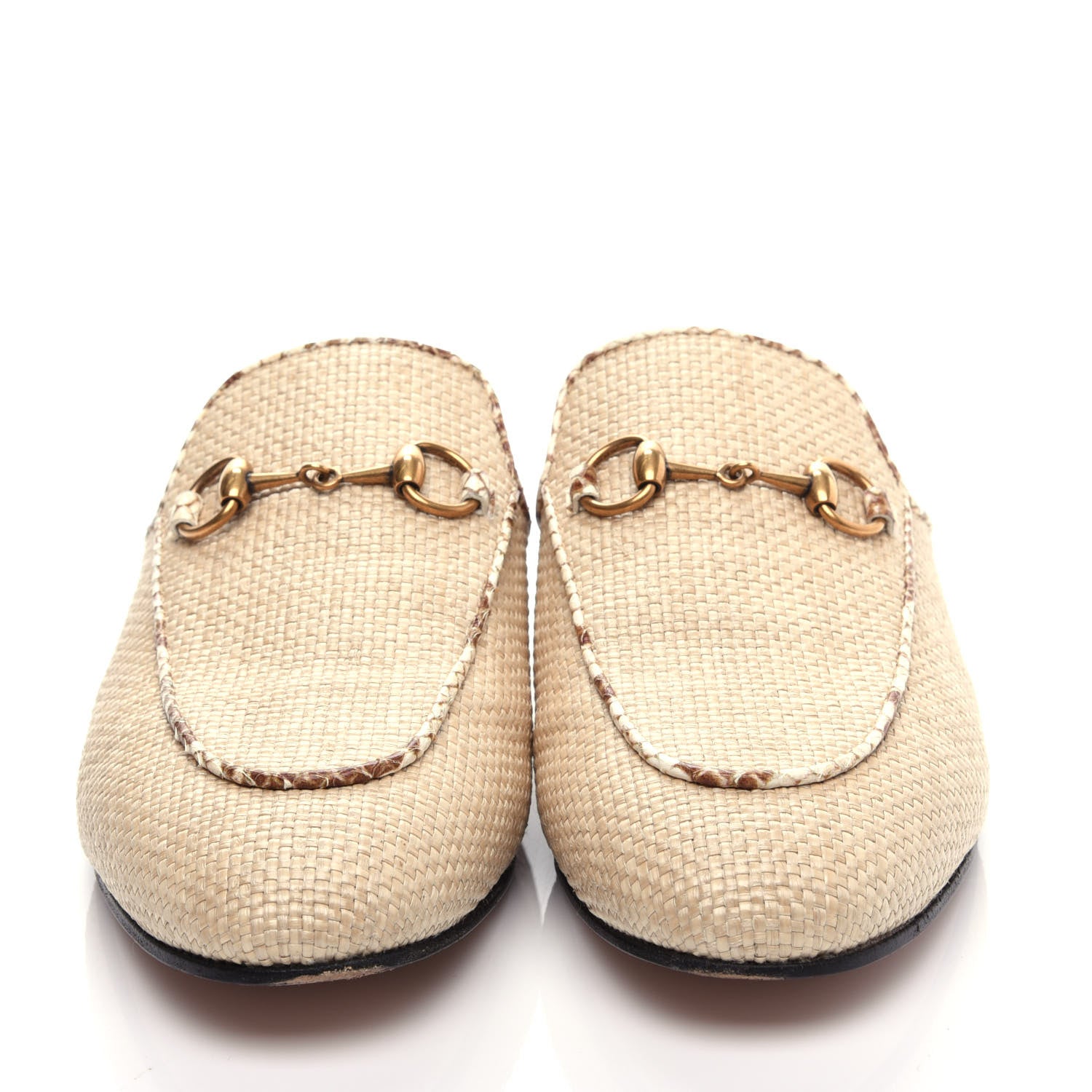 Gucci Straw Elaphe Womens Princetown Slippers 36.5 Natural Cream Brown 5 of 11
