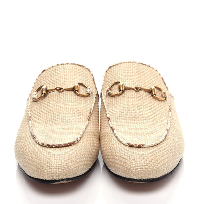 Gucci Straw Elaphe Womens Princetown Slippers 36.5 Natural Cream Brown 5 of 11